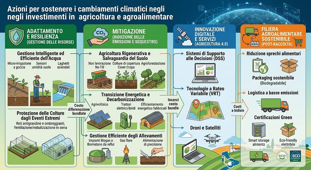 Azioni da introdurre fra gli investimenti in agricoltura e agroalimentare per sostenere i cambiamenti climatici